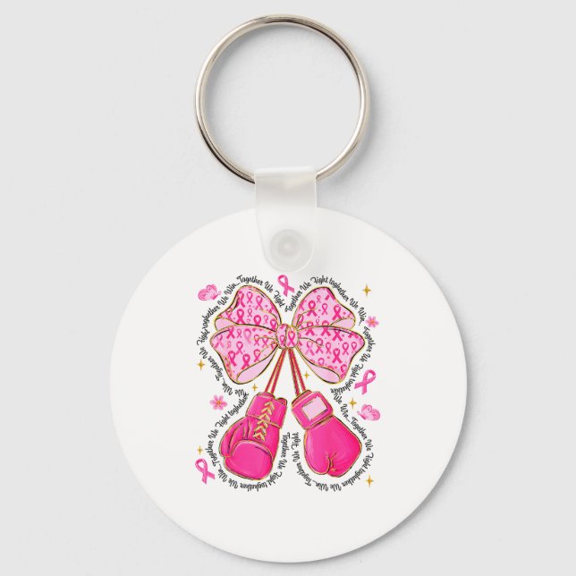 Nk Ribbon Bow Boxing Gloves Breast Cancer Awarenes Keychain (Front)