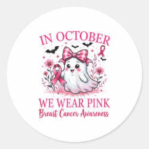 Nk Ribbon Breast Cancer Awareness 2025 Cute Ghost  Classic Round Sticker