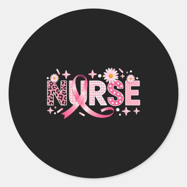 Nk Ribbon Stethoscope Nurse Life Breast Cancer Awa Classic Round Sticker (Front)