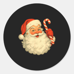 Nk Santa Claus Christmas Candy Cane Vintage Girl W Classic Round Sticker
