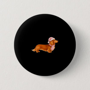Nk Santa Red Long Haired Dachshund Christmas  2 Inch Round Button