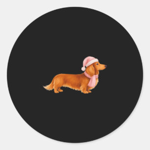 Nk Santa Red Long Haired Dachshund Christmas  Classic Round Sticker