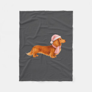 Nk Santa Red Long Haired Dachshund Christmas  Fleece Blanket