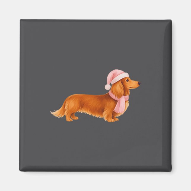 Nk Santa Red Long Haired Dachshund Christmas  Magnet (Front)