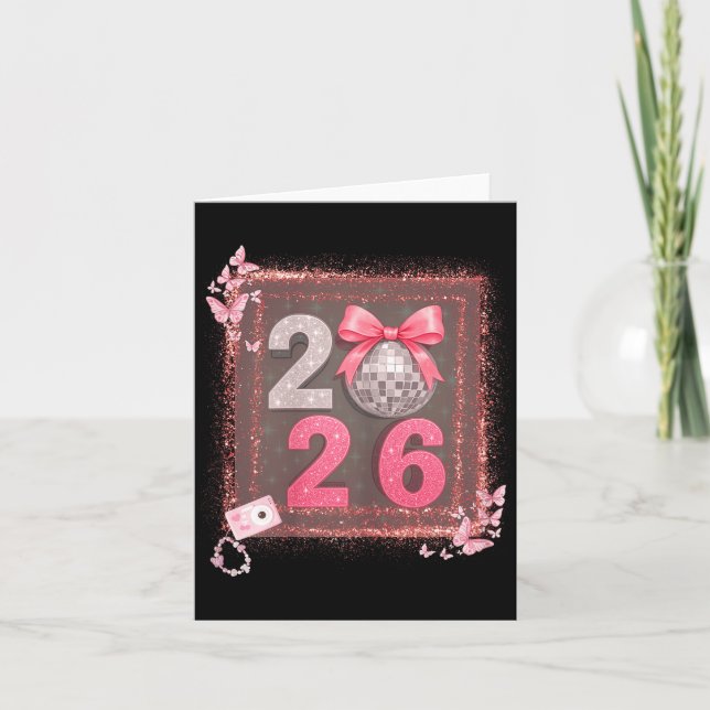 Nk Sparkle Disco Bow 2026 Coquette Happy New Year  Card (Front)