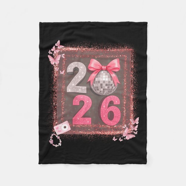 Nk Sparkle Disco Bow 2026 Coquette Happy New Year  Fleece Blanket (Front)