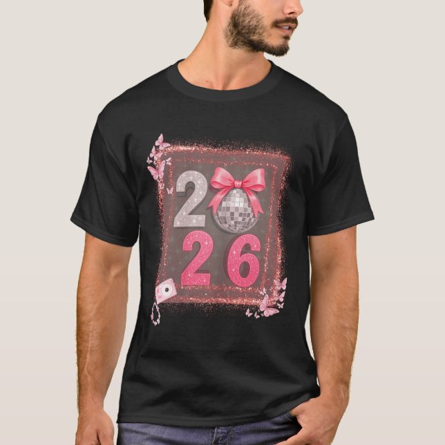 Nk Sparkle Disco Bow 2026 Coquette Happy New Year  T-Shirt (Front)