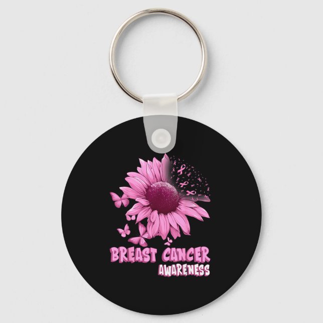 Nk Sunflower Breast Cancer Awareness Ribbon In Oct Keychain (Front)