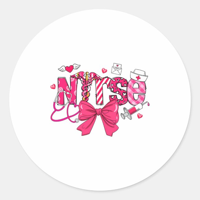 Nk Valentine Nurse Coquette Bow Cuds Favorite  Classic Round Sticker (Front)
