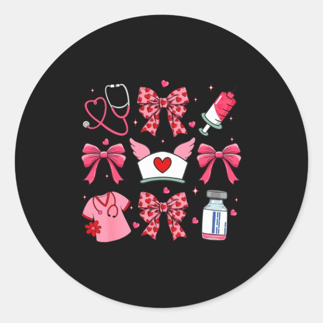 Nk Valentine Nurse Coquette Bow Cuds Favorite  Classic Round Sticker (Front)