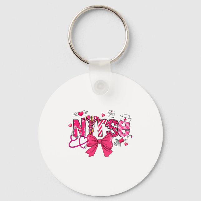Nk Valentine Nurse Coquette Bow Cuds Favorite  Keychain (Front)