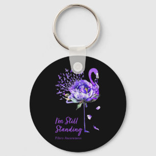Nn Flamingo Purple Ribbon Fibro Fibromyalgia Keychain