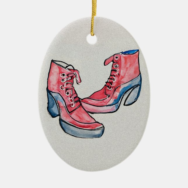 No 01, Hand Drawing Of Funny Shoes Collection Ceramic Ornament (Front)