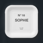 No 18 French Chic 18th Birthday Party Paper Plate<br><div class="desc">Add a touch of chic French-inspired elegance to an unforgettable celebration with these Chic French No. 18 Birthday Party Plates. Designed with a stylish “No. 18” lettering and personalized with a custom name, Est. year and location, these paper plates elevate any 18th birthday party table setting with a sophisticated, fashion-forward...</div>