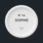 No 18 French Chic 18th Birthday Party Paper Plate<br><div class="desc">Add a touch of chic French-inspired elegance to an unforgettable celebration with these Chic French No. 18 Birthday Party Plates. Designed with a stylish “No. 18” lettering and personalized with a custom name, Est. year and location, these paper plates elevate any 18th birthday party table setting with a sophisticated, fashion-forward...</div>