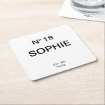 No 18 French Chic 18th Birthday Party Square Paper Coaster<br><div class="desc">Add a touch of chic French-inspired elegance to an unforgettable celebration with these Chic French No. 18 Birthday Party Paper Coasters. Designed with a stylish “No. 18” lettering and personalized with a custom name, Est. year and location, these paper coasters elevate any 18th birthday party bar or table setting with...</div>