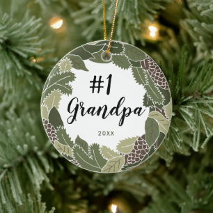 No. 1 Grandpa Personalized Granddad Cedar Wreath Ceramic Ornament