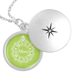 No.1 Most Awesome Mom Classic White Print on lime Locket Necklace