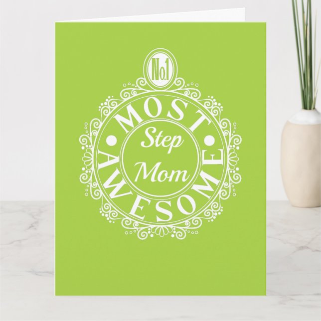 No.1 Most Awesome Stepmom Classic White on lime Card (Front)