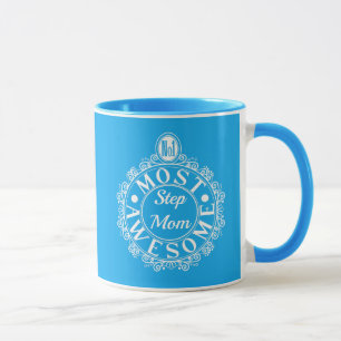 No.1 Most Awesome Stepmom White Print on Blue Mug