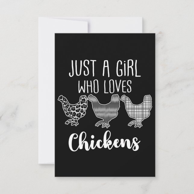 No 2/2, Just A Girl Who Loves Chickens, Funny RSVP Card (Front)