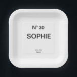 No 30 French Chic 30th Birthday Party Paper Plate<br><div class="desc">Add a touch of chic French-inspired elegance to an unforgettable celebration with these Chic French No. 30 Birthday Party Plates. Designed with a stylish “No. 30” lettering and personalized with a custom name, Est. year and location, these paper plates elevate any 18th birthday party table setting with a sophisticated, fashion-forward...</div>