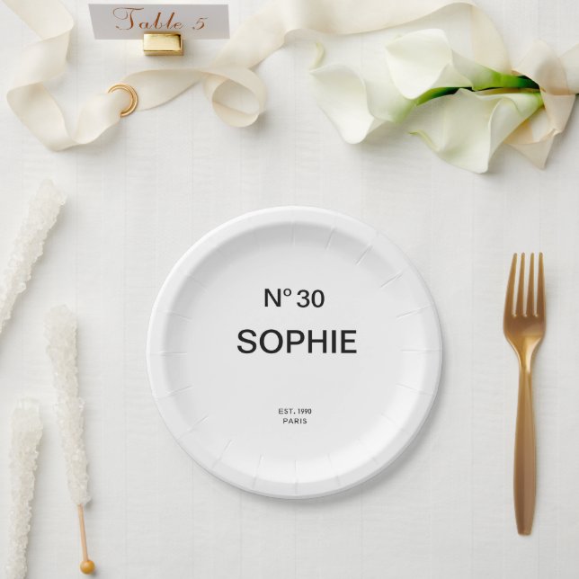 No 30 French Chic 30th Birthday Party Paper Plate (Wedding)