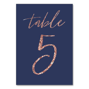 No, 5 - Glam Glitter Rose Gold and Blue Wedding Table Number