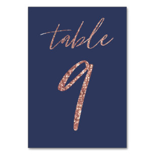 No. 9 - Glam Glitter Rose Gold and Blue Wedding Table Number