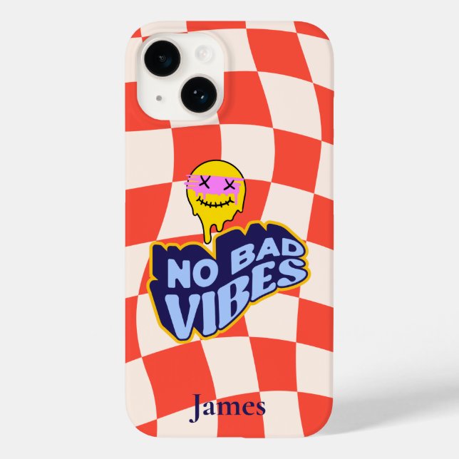 No bad vibes Melting emoji Chequered Case-Mate iPhone Case (Back)