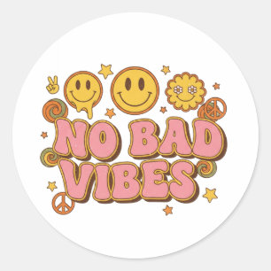 No Bad Vibes Retro Smiley Sticker   70s Groovy