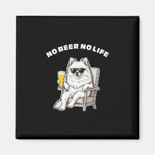 No Beer No Life Pomeranian Funny Dog With Sungles Magnet