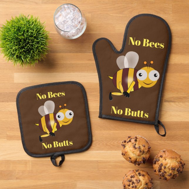 No Bees No Butts Oven Mitt and Pot Holder Oven Mitt & Pot Holder Set (Top Down)