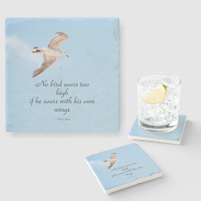 No Bird Soars Too High Seagull in Flight Blue Stone Coaster (Creator Uploaded)