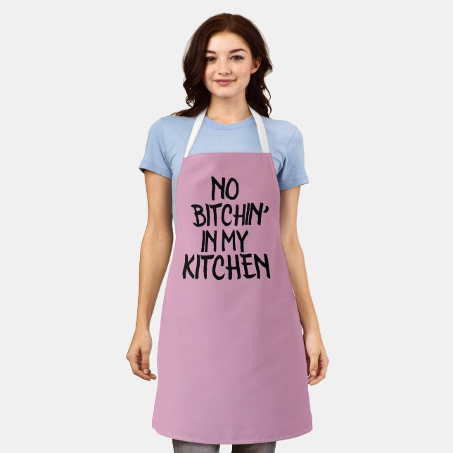 NO BITCHIN' MY KITCHEN RETRO PINK KITCHEN APRONS (Worn)