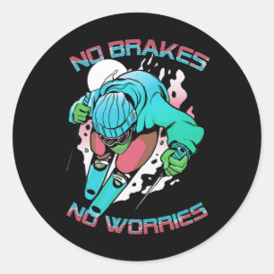 No Brakes Worries Winter Sports Skiing Ski Skier  Classic Round Sticker