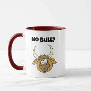 No Bull Funny Brown Cartoon Cow Head Art Mug