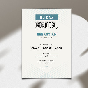 No Cap Bruh 10th Birthday Pizza Games Cake Invitation