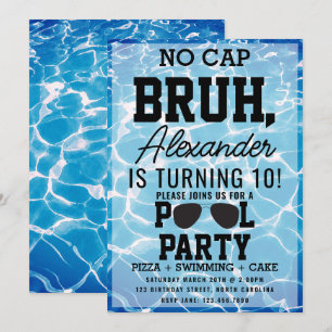 No Cap Bruh Boy Teenager Birthday Pizza Pool Party Invitation