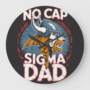 No Cap Sigma Dad Viking Graphic Tee for Fathers Large Clock
