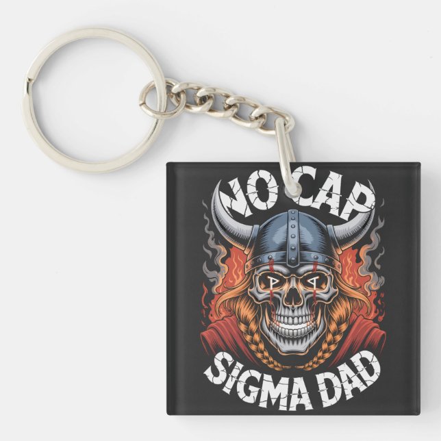 No Cap Sigma Dad Viking Skull Tee for Fathers Keychain (Front)