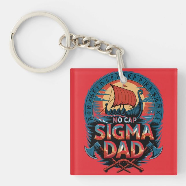 No Cap Sigma Dad Viking Style for Fathers Day Keychain (Front)