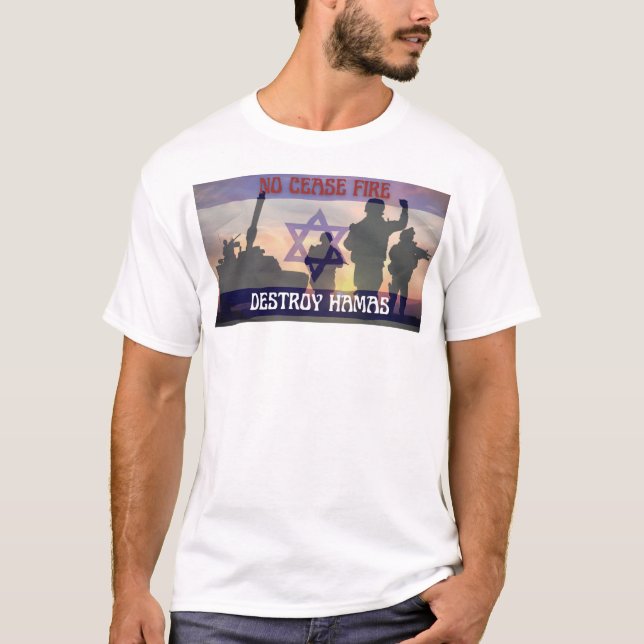 No Cease Fire Destroy Hamas Men's Large T-Shirt (Front)