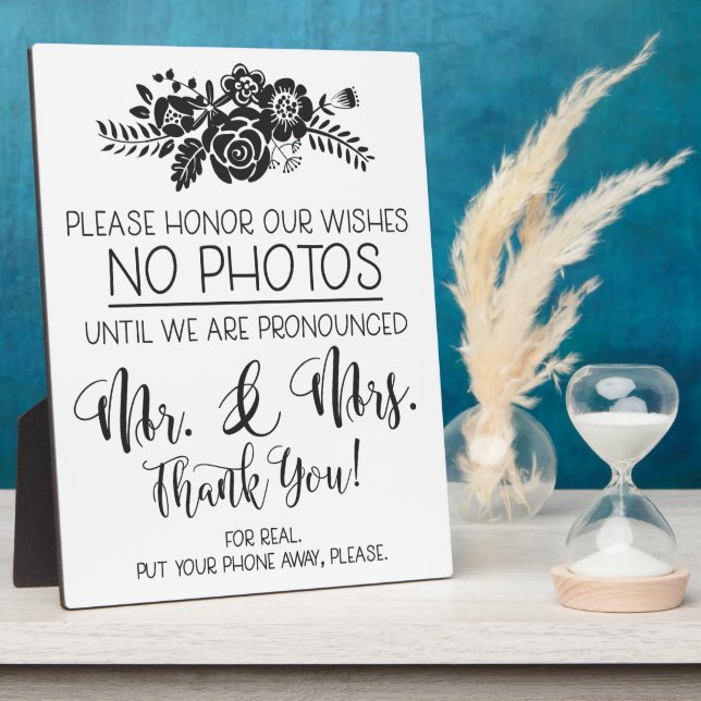 No Cell Phone Photos Mariage Ceremony Plaque (Côté)