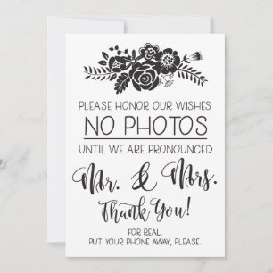 No Cell Phone Photos Wedding Ceremony Sign Card