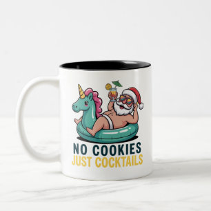 No Cookies Just Cocktails Santa Summer Christmas  Two-Tone Coffee Mug