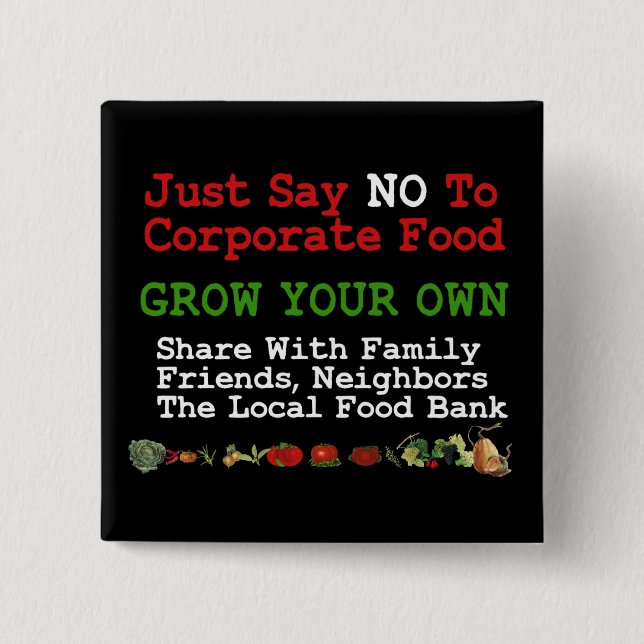 No Corporate Food 2 Inch Square Button (Front)