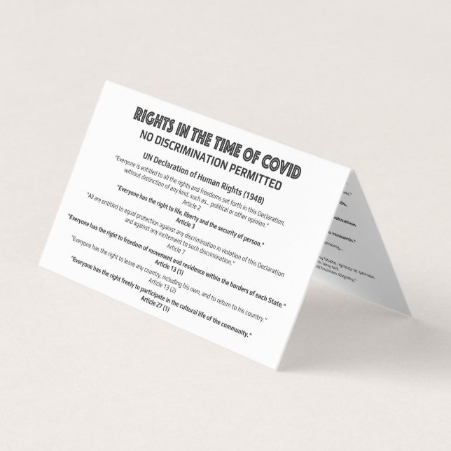 "No Discrimination" Human Rights Information Card (Front)