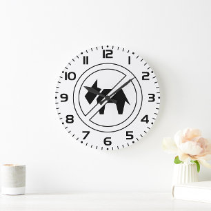 No Dogs Allowed Bold Black and White Symbol Large Clock