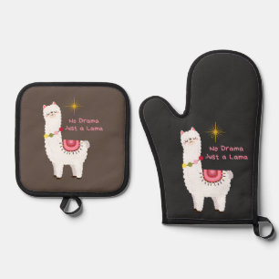 no drama, just a lama oven mitt & pot holder set